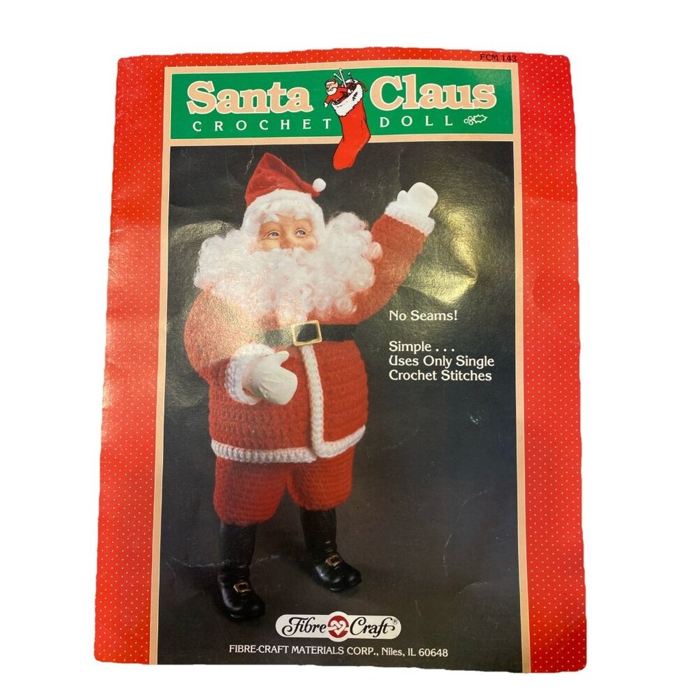 Fibre Craft Santa Claus Doll Crochet Pattern Leaflet Christmas Vtg 1986